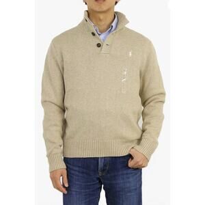 Polo Ralph Lauren Men's 3 Button Mock Neck Sweater Carcas Tan Cream X-Large XL